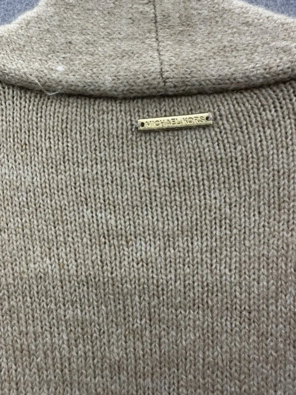 Michael Kors Cardigan Women S Long Open Front Beige Grey Pockets Colorblock EUC